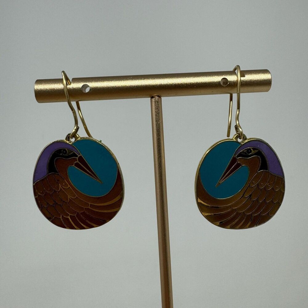 1980s Bright Fun Nile Bird Laurel Burch Hook Earrings